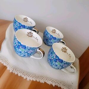 Lilly Pulitzer Coffee or Tea Mugs 12 Oz Set of 4 Blue & Purple Floral